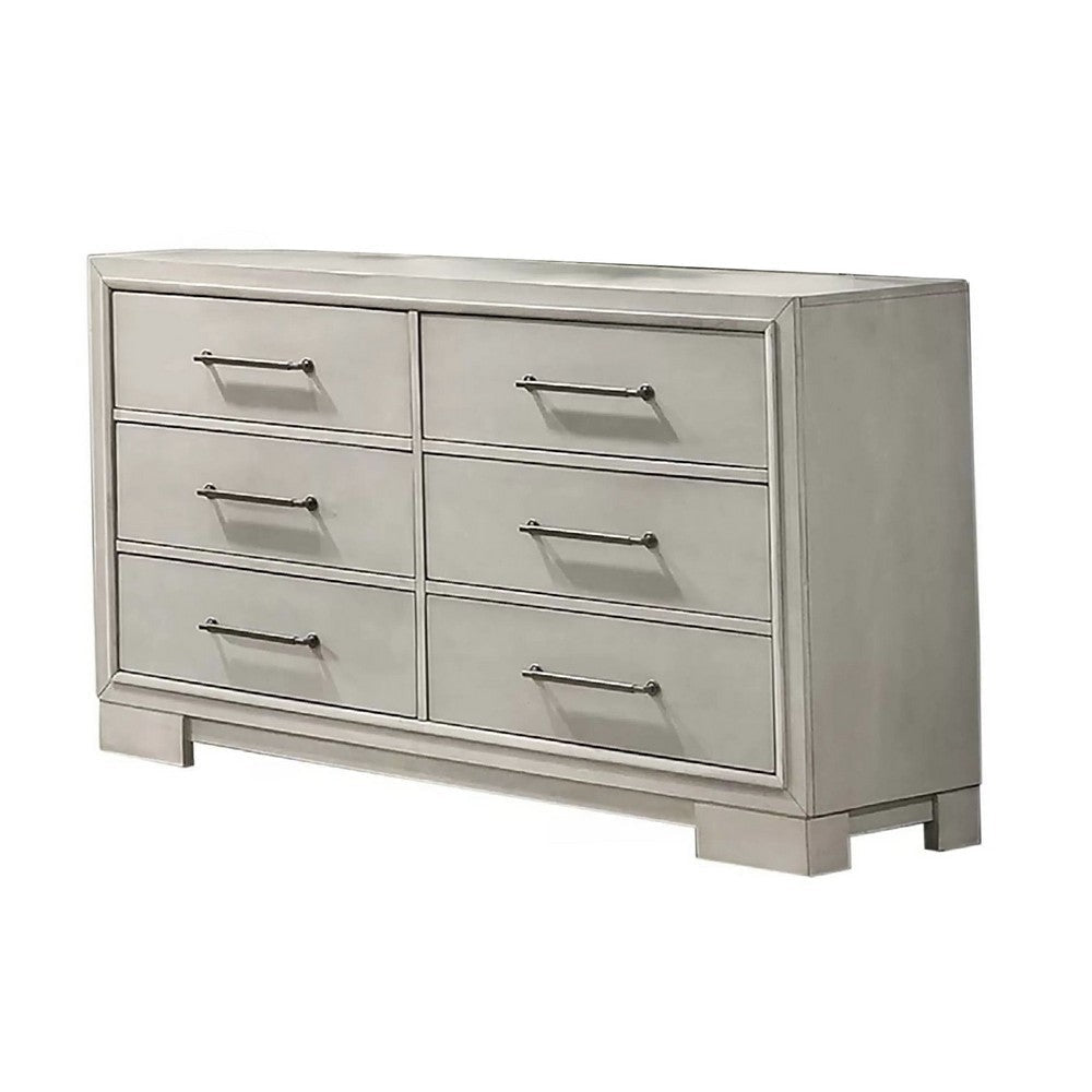 Simone Wide Dresser | 6 Drawer & Block Feet | Antique White Wood BM341111