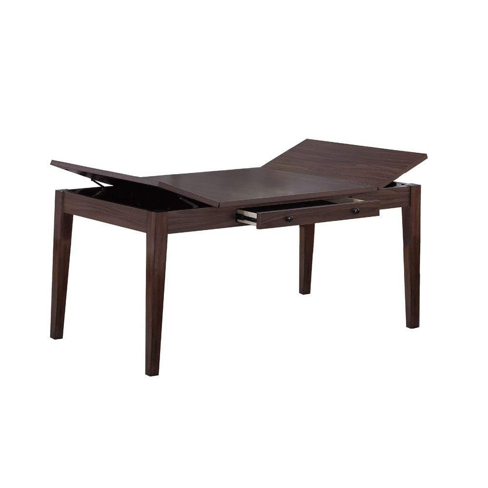 Sheryl Dining Table w Lift Top Hidden Storage | Walnut Brown