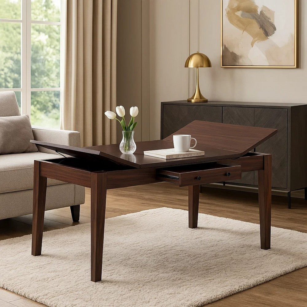 Sheryl Dining Table w Lift Top Hidden Storage | Walnut Brown