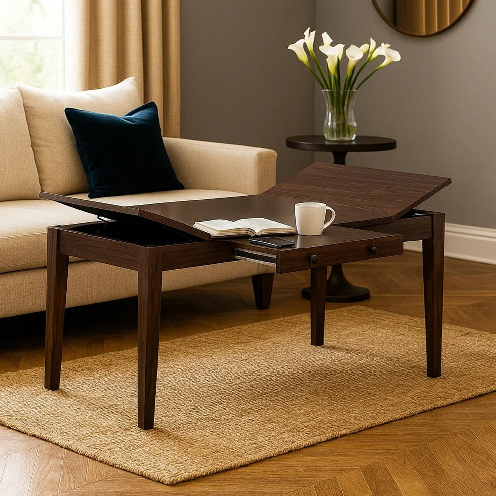 Sheryl Dining Table w Lift Top Hidden Storage | Walnut Brown