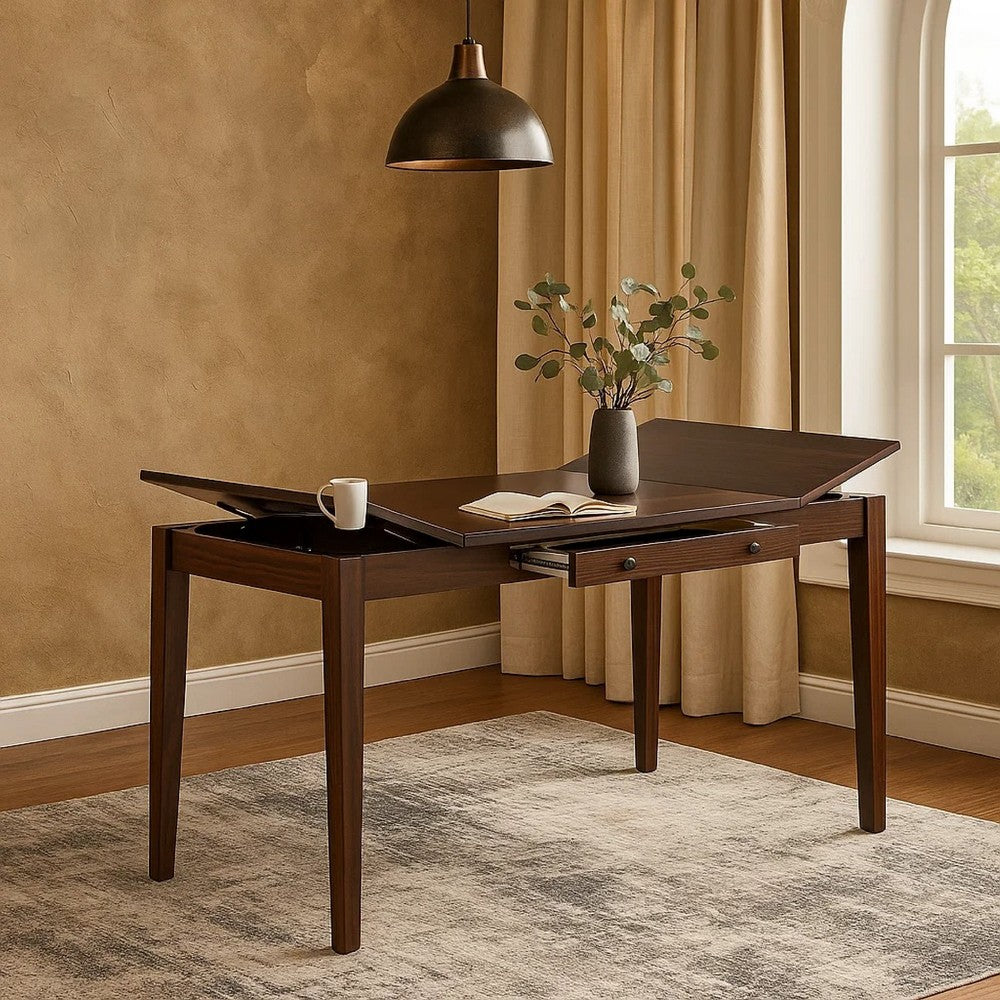 Sheryl Counter-Height Table with Lift Top Hidden Storage | Walnut Brown