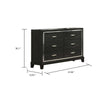 Lyla Wide Dresser | Silver Trim | 6 Drawer | Tapered Legs | Black Wood