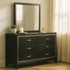 Lyla Wide Dresser | Silver Trim | 6 Drawer | Tapered Legs | Black Wood