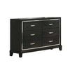Lyla Wide Dresser | Silver Trim | 6 Drawer | Tapered Legs | Black Wood