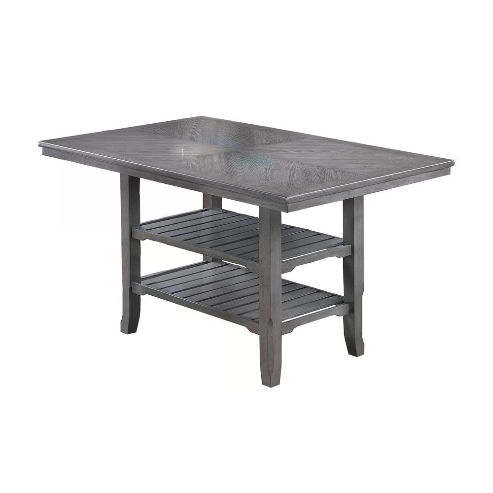 Suzy Counter-Height Table | 2 Slatted Shelves | Gray Rubberwood | 64’’ BM341115