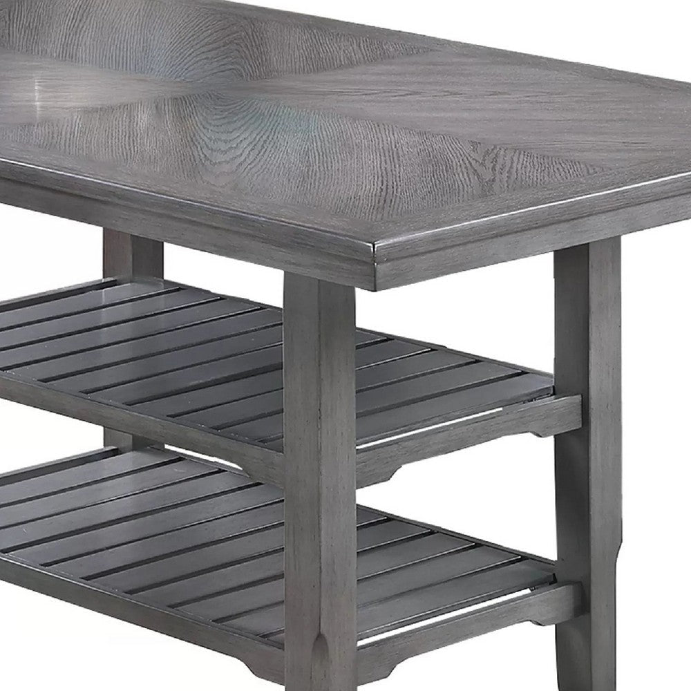Suzy Counter-Height Table | 2 Slatted Shelves | Gray Rubberwood | 64’’ BM341115
