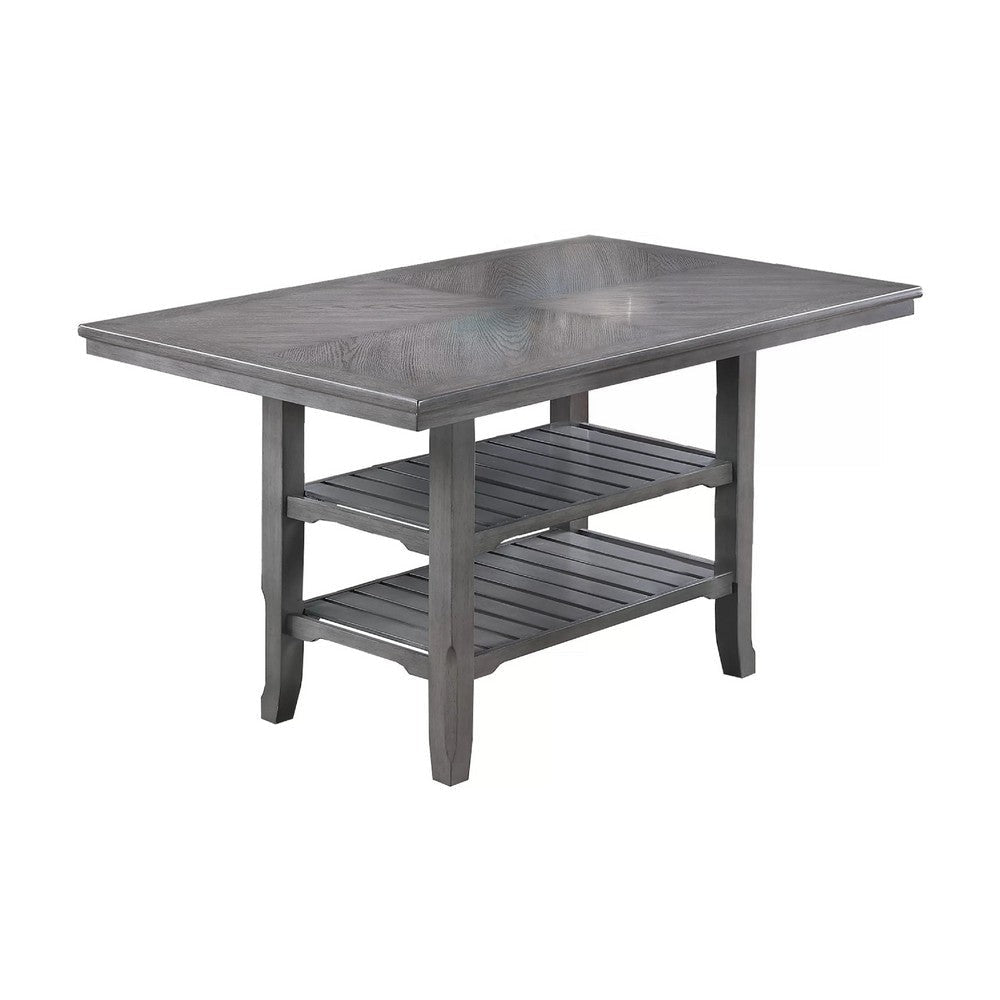 Suzy Counter-Height Table | 2 Slatted Shelves | Gray Rubberwood | 64"