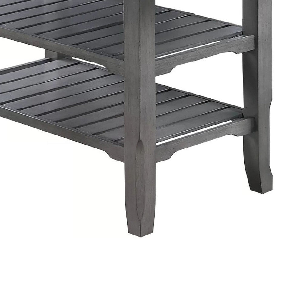 Suzy Counter-Height Table | 2 Slatted Shelves | Gray Rubberwood | 64’’ BM341115