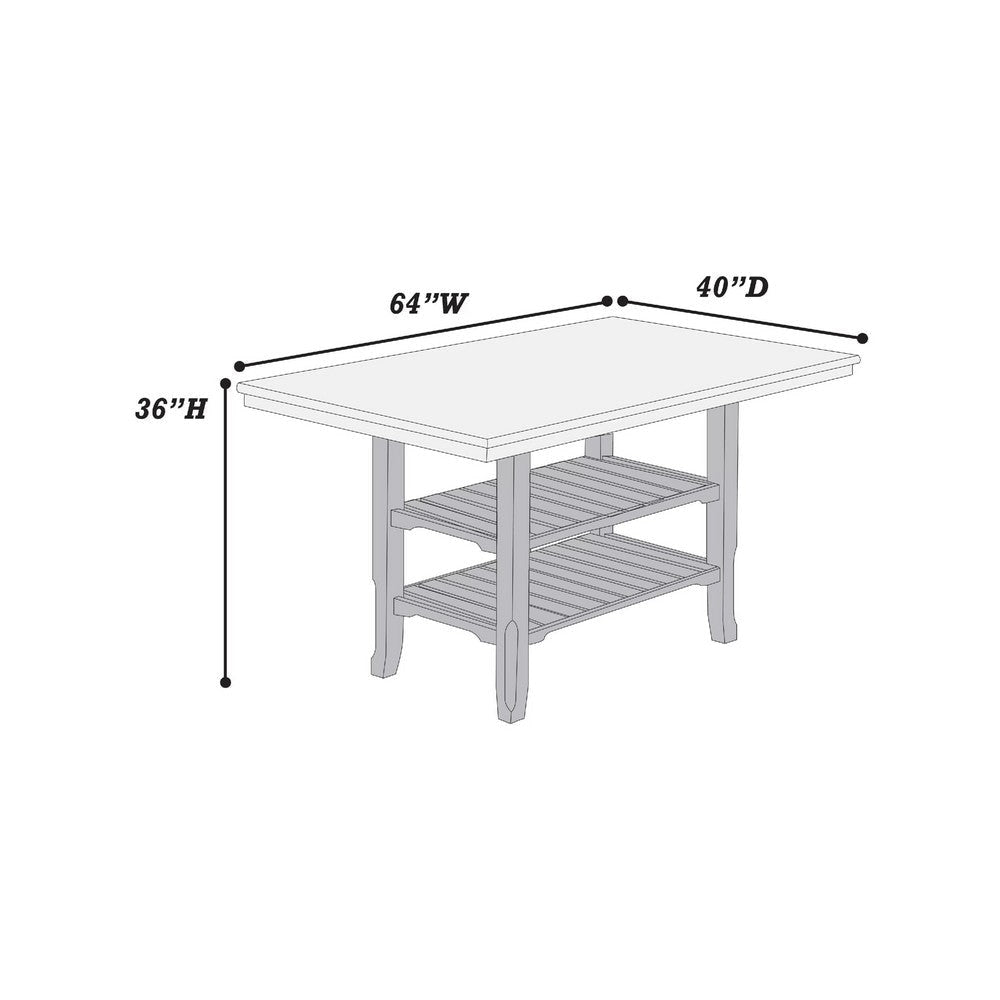 Suzy Counter-Height Table | 2 Slatted Shelves | Gray Rubberwood | 64’’ BM341115