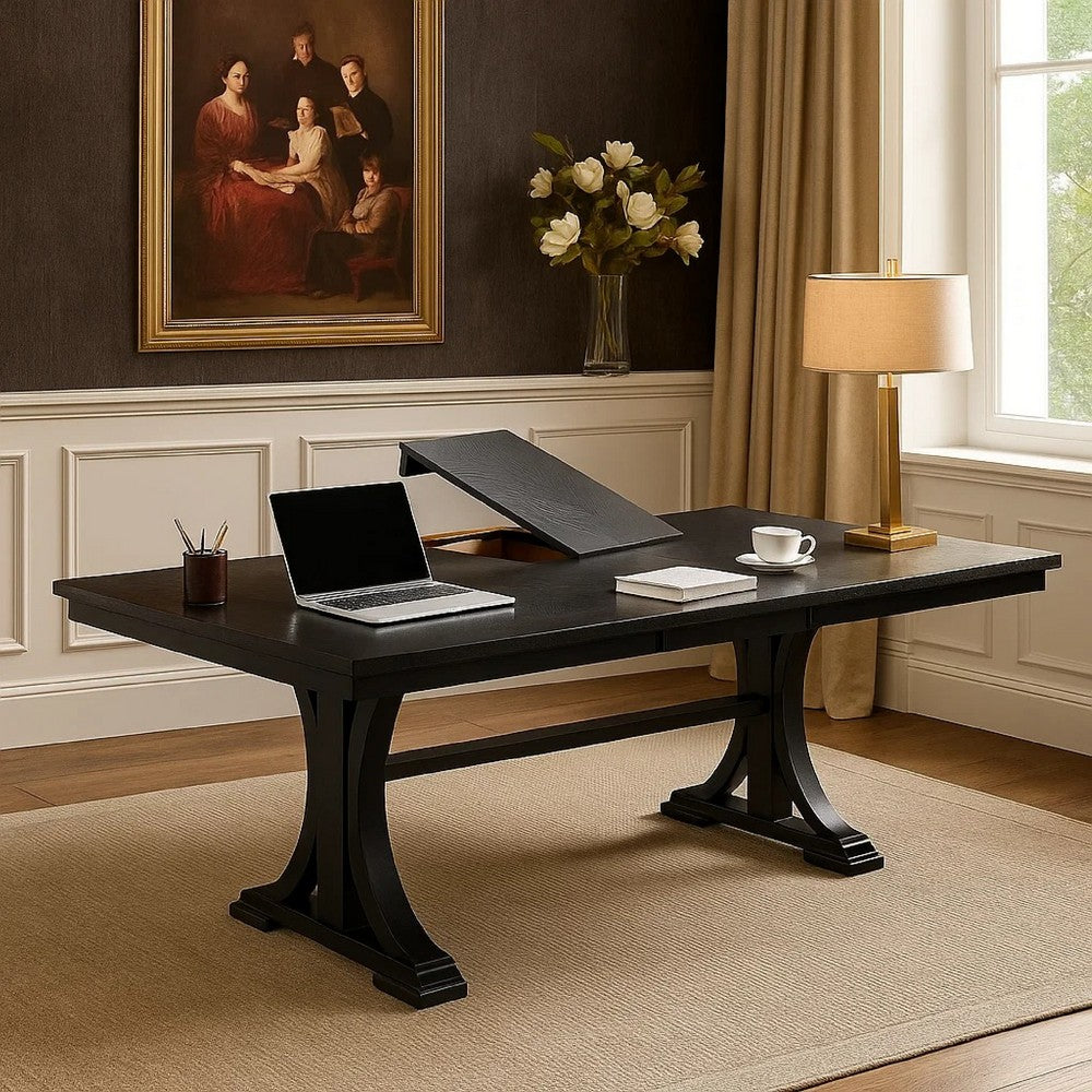 Berny Dining Table | Extension Leaf | Trestle Base | Gray Wood | 64-46"