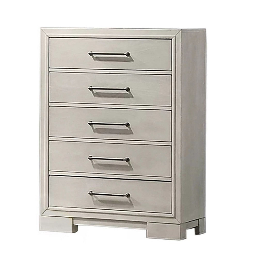 Simone Tall Dresser Chest | 5 Drawers | Antique White Wood Finish BM341117