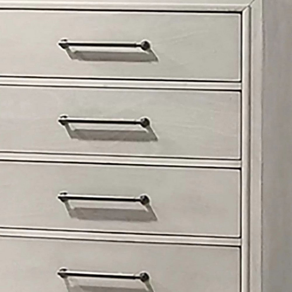 Simone Tall Dresser Chest | 5 Drawers | Antique White Wood Finish
