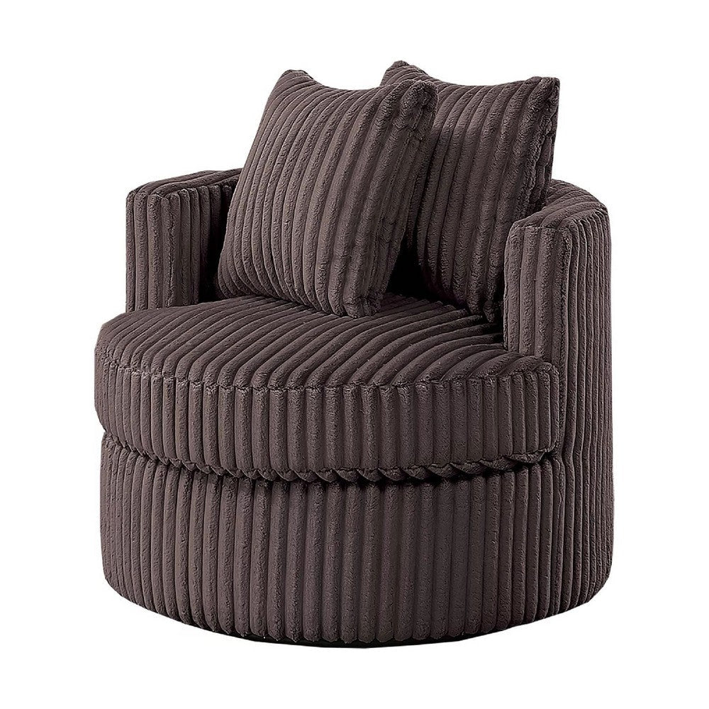 Tamara Round Swivel Chair w 2 Back Cushions | Brown Corduroy BM341119