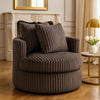 Tamara Round Swivel Chair w 2 Back Cushions | Brown Corduroy
