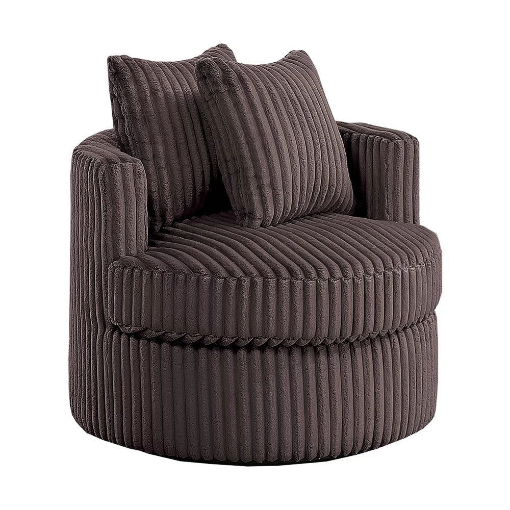 Tamara Round Swivel Chair w 2 Back Cushions | Brown Corduroy
