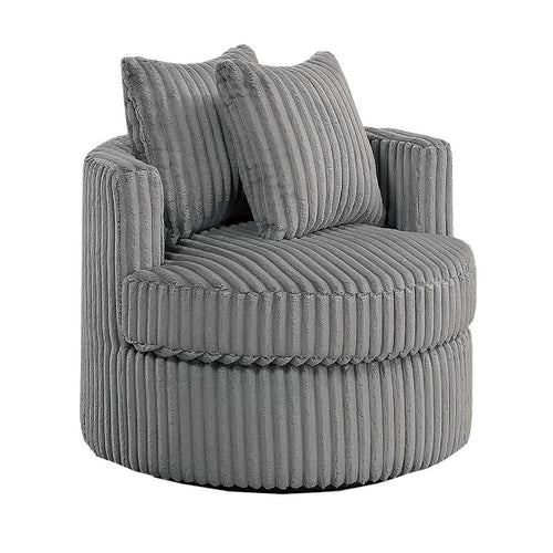 Tamara Round Swivel Chair w 2 Back Cushions | Gray Corduroy Fabric