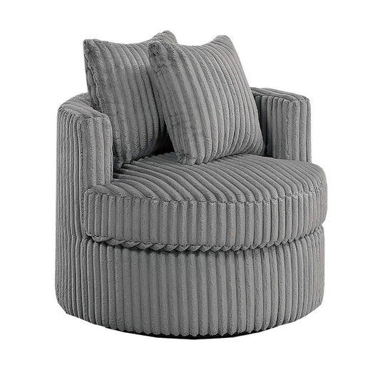 Tamara Round Swivel Chair w 2 Back Cushions | Gray Corduroy Fabric