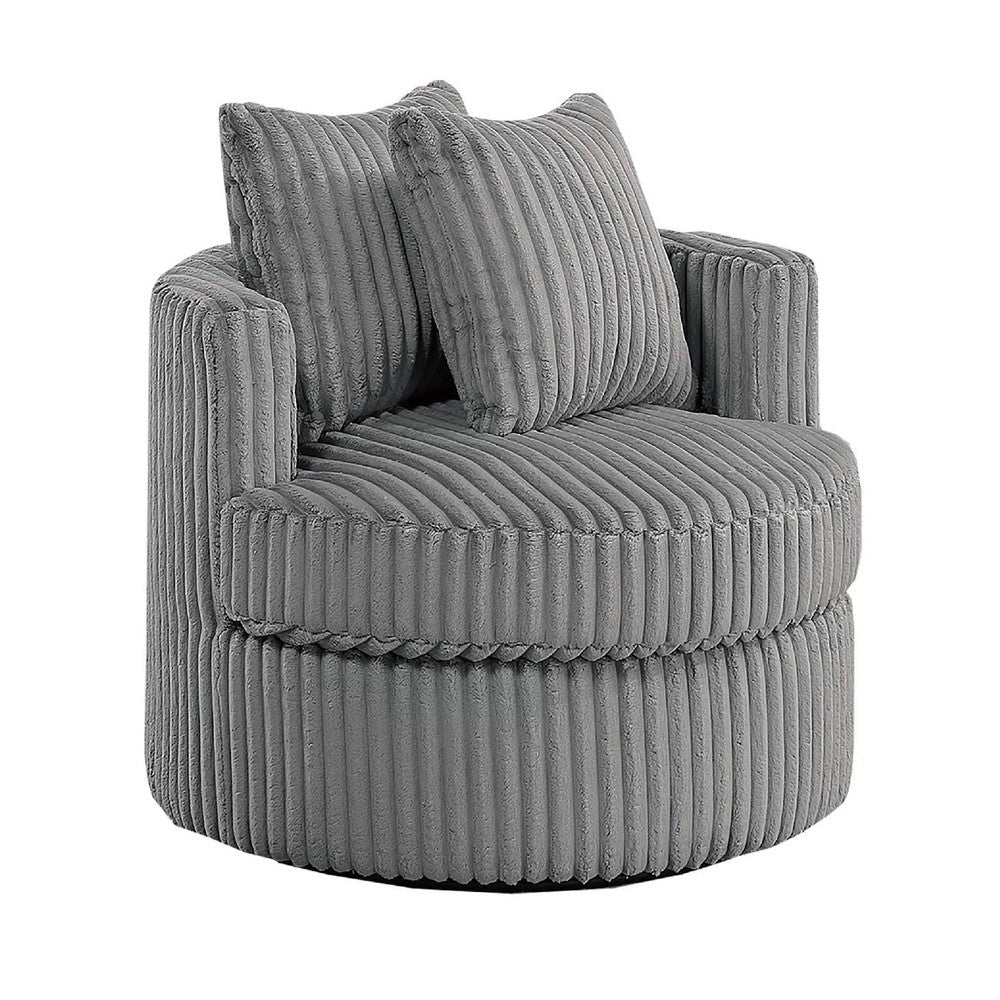 Tamara Round Swivel Chair w 2 Back Cushions | Gray Corduroy Fabric