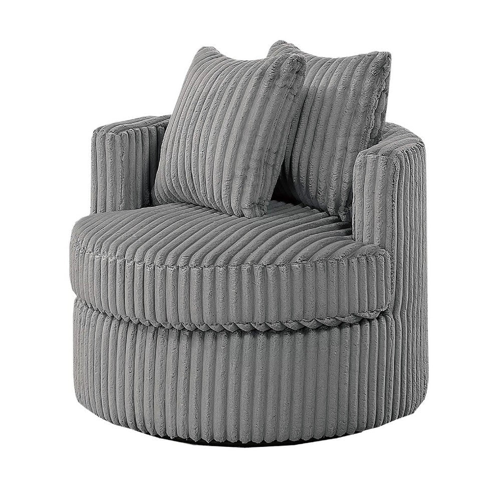 Tamara Round Swivel Chair w 2 Back Cushions | Gray Corduroy Fabric BM341120