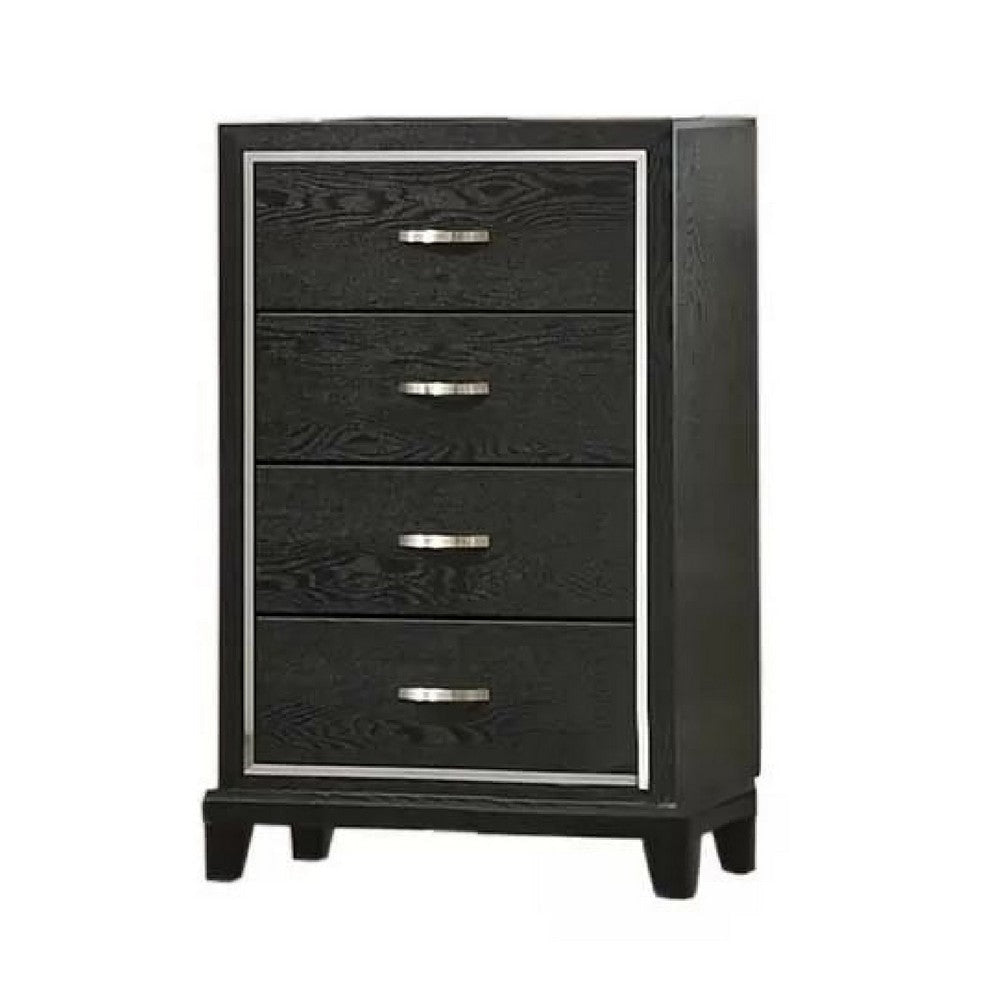 Lyla Tall Dresser Chest | Glam Silver Trim | 4 Drawer | Black Wood BM341122