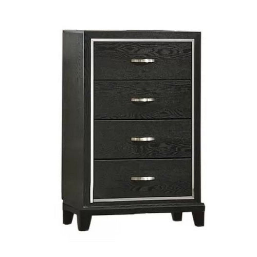 Lyla Tall Dresser Chest | Glam Silver Trim | 4 Drawer | Black Wood