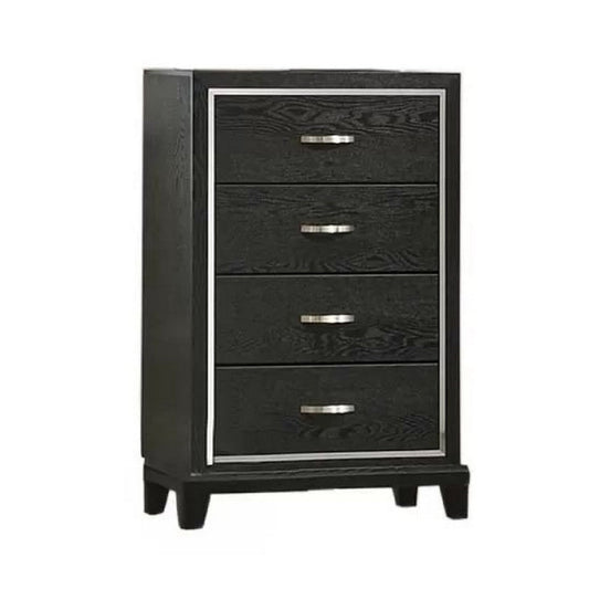 Lyla Tall Dresser Chest | Glam Silver Trim | 4 Drawer | Black Wood