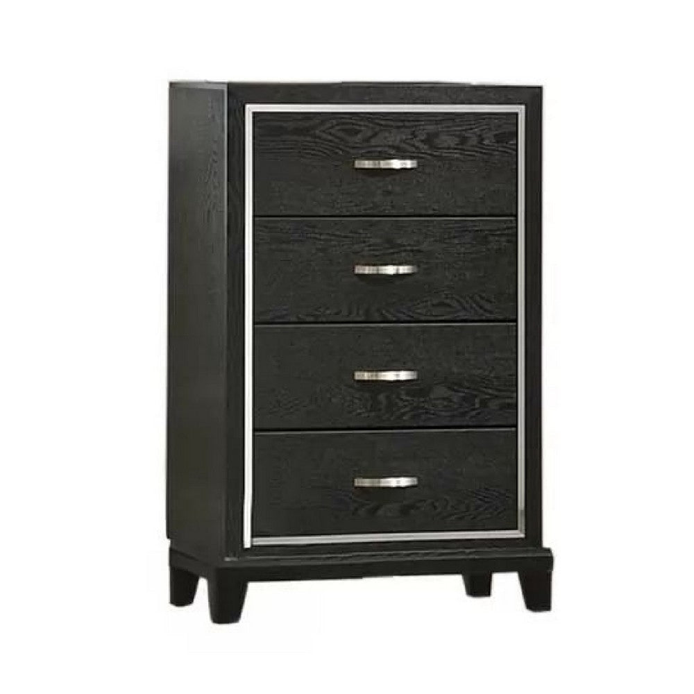 Lyla Tall Dresser Chest | Glam Silver Trim | 4 Drawer | Black Wood