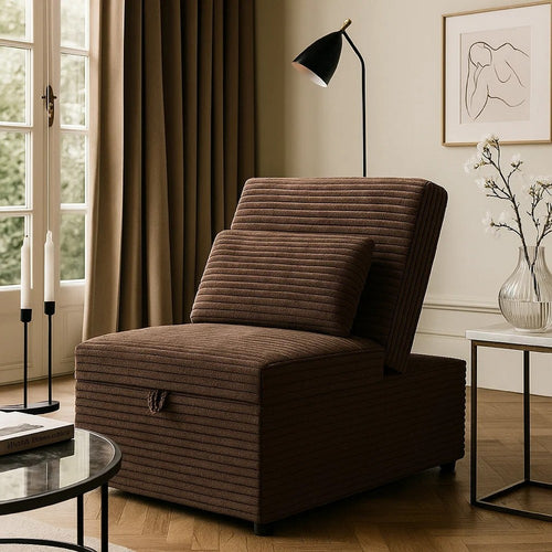 Danyl Convertible Sofa w Pull-Out Bed | Brown Channel Tufted Corduroy