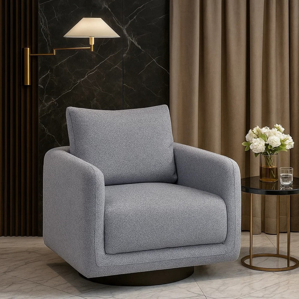 Wade Swivel Armchair w 360 Rotation & Square Frame | Gray Boucle
