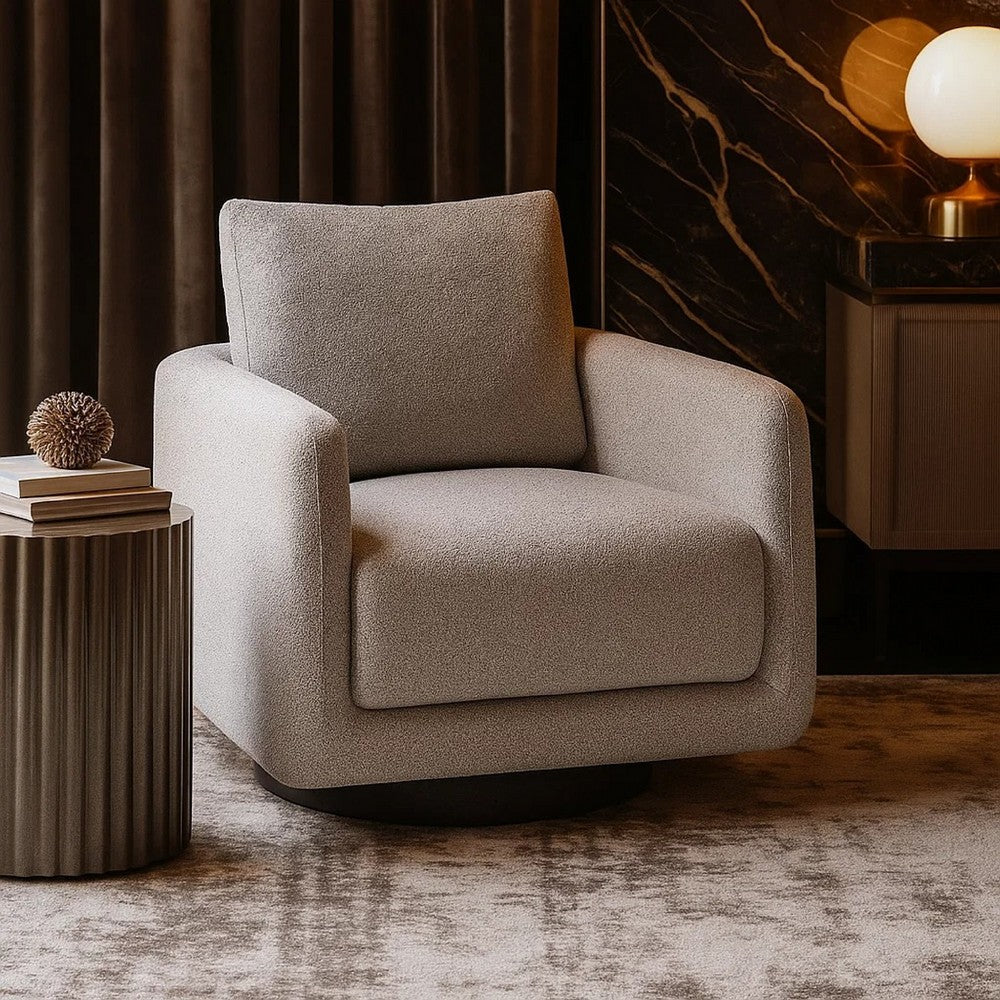 Wade Swivel Armchair w 360 Rotation | Square Frame | Beige Boucle