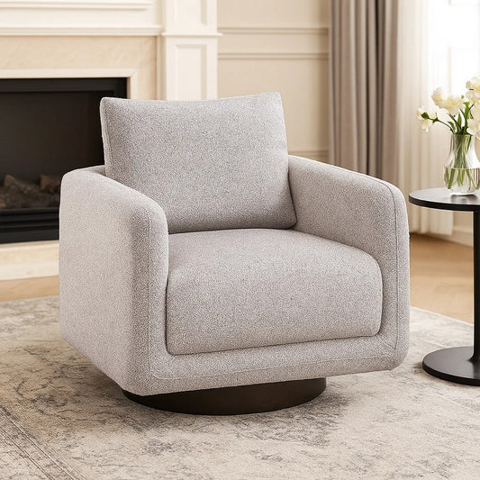 Wade Swivel Armchair w 360 Rotation | Square Frame | Beige Boucle
