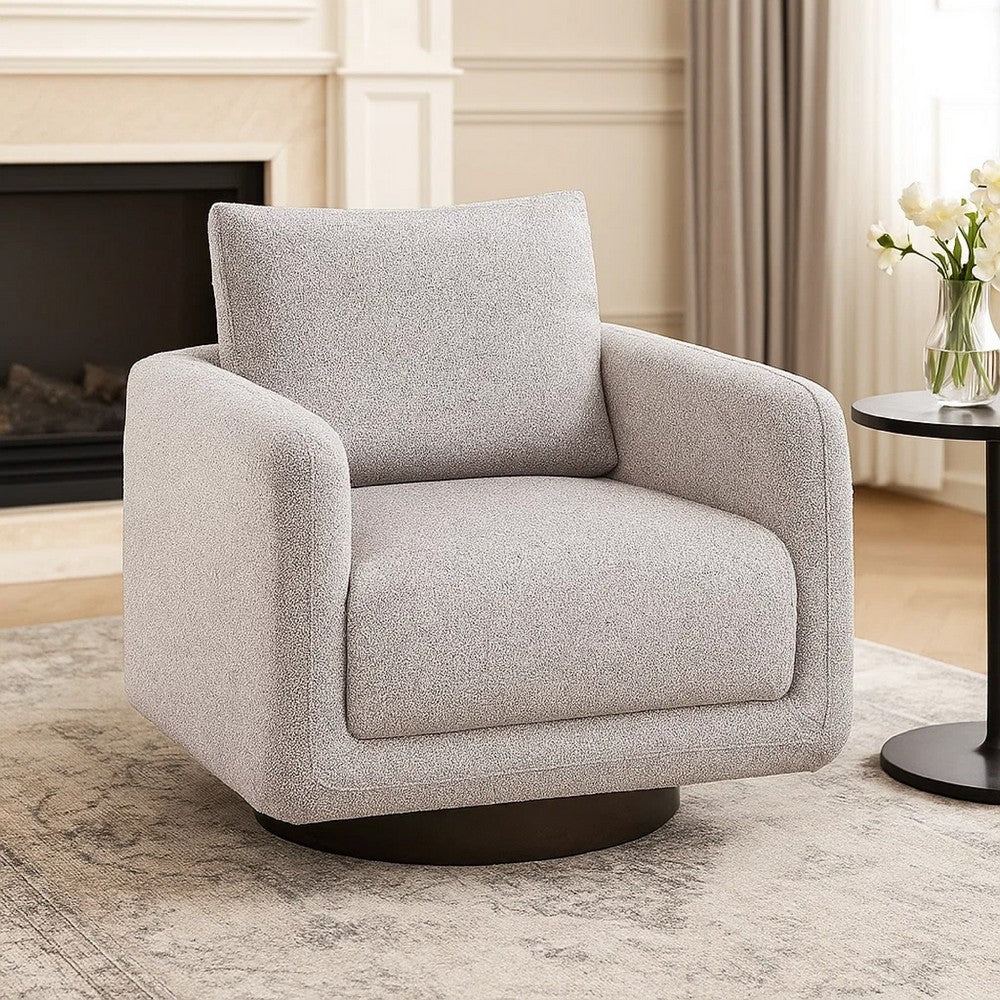 Wade Swivel Armchair w 360 Rotation | Square Frame | Beige Boucle