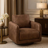 Wade Swivel Armchair | Square Frame | Walnut Brown Faux Leather