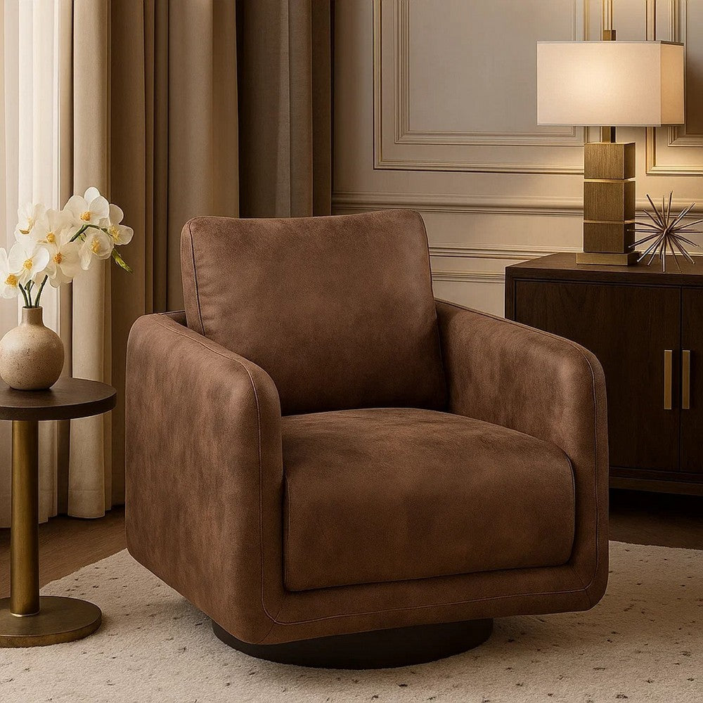 Wade Swivel Armchair | Square Frame | Walnut Brown Faux Leather