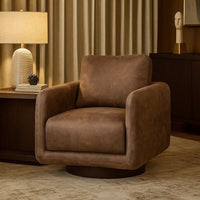 Wade Swivel Armchair | Square Frame | Walnut Brown Faux Leather
