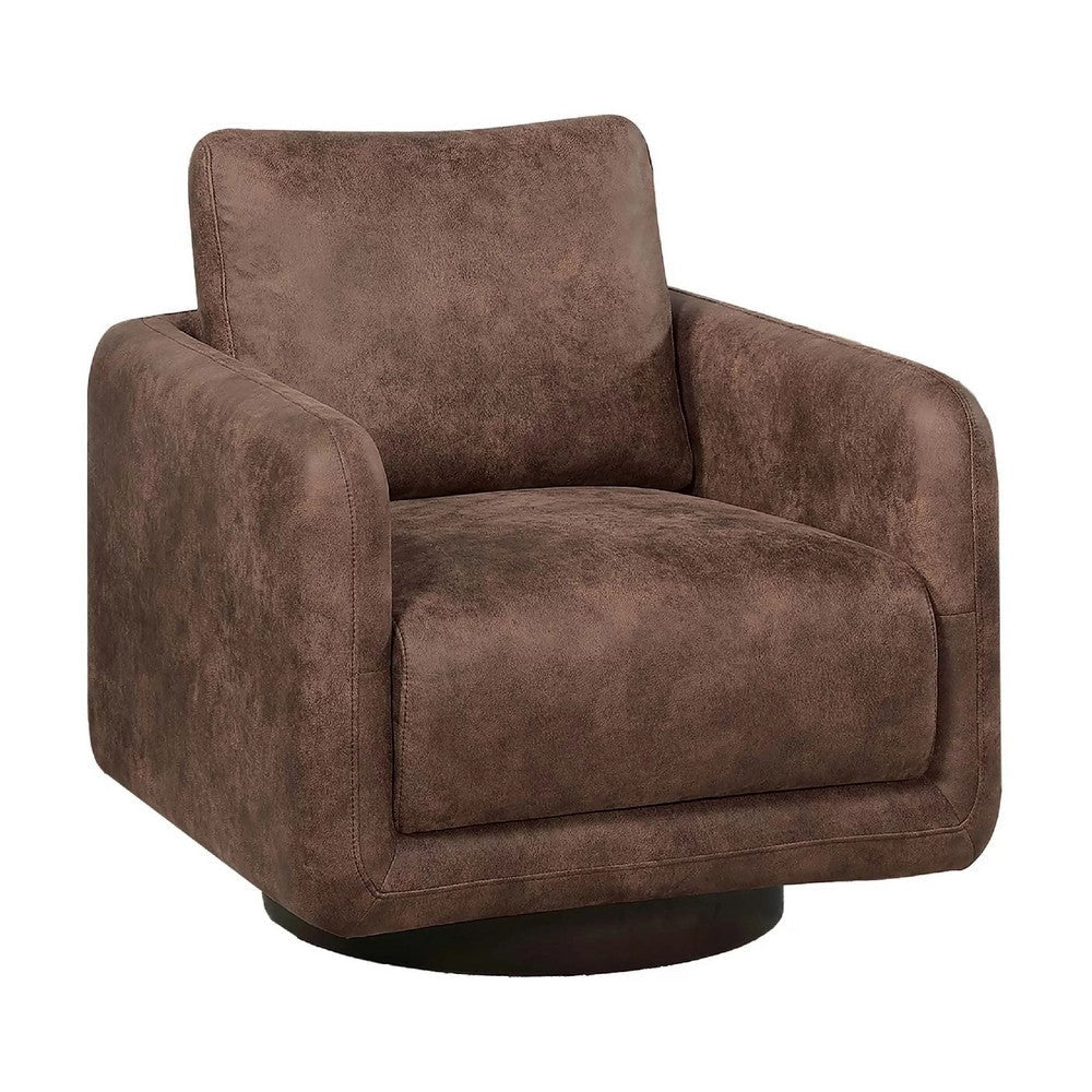 Wade Swivel Armchair | Square Frame | Walnut Brown Faux Leather
