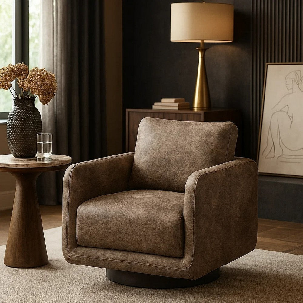 Wade Swivel Armchair | Square Frame | Auburn Red Faux Leather