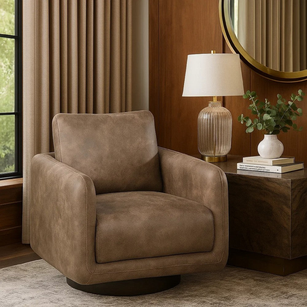 Wade Swivel Armchair | Square Frame | Auburn Red Faux Leather