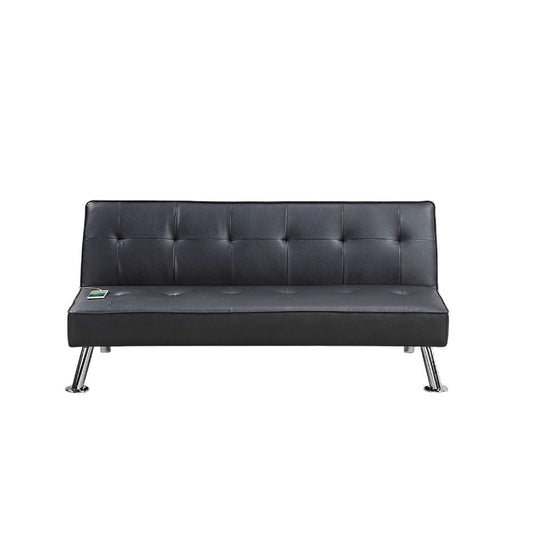 Milana Convertible Sofa Bed | USB Port | Black Faux Leather | 66"