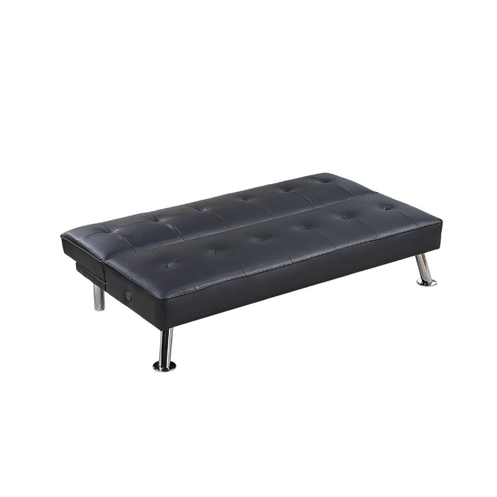 Milana Convertible Sofa Bed | USB Port | Black Faux Leather | 66"