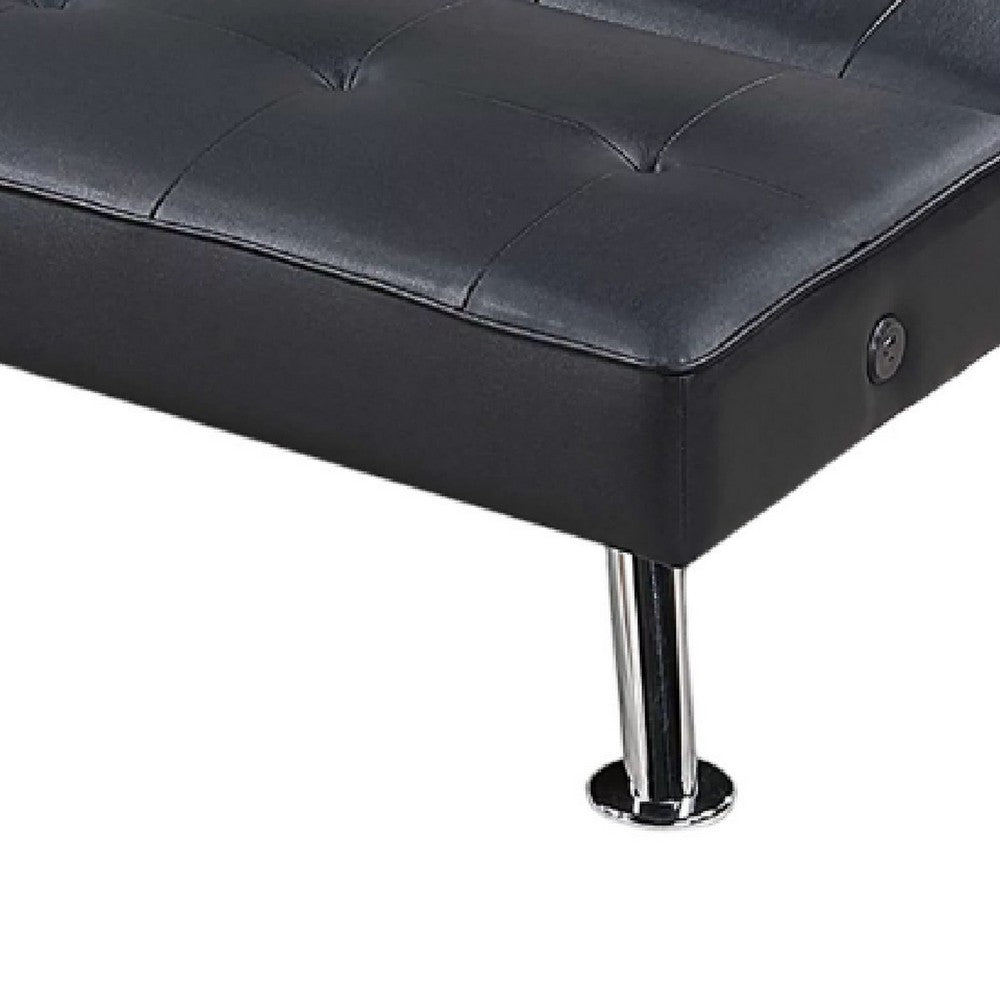 Milana Convertible Sofa Bed | USB Port | Black Faux Leather | 66"