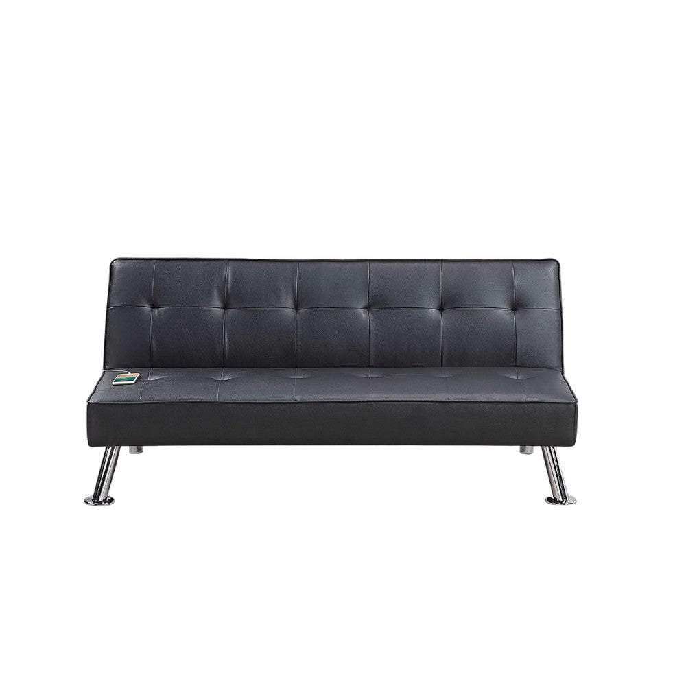 Milana Convertible Sofa Bed | USB Port | Black Faux Leather | 66"