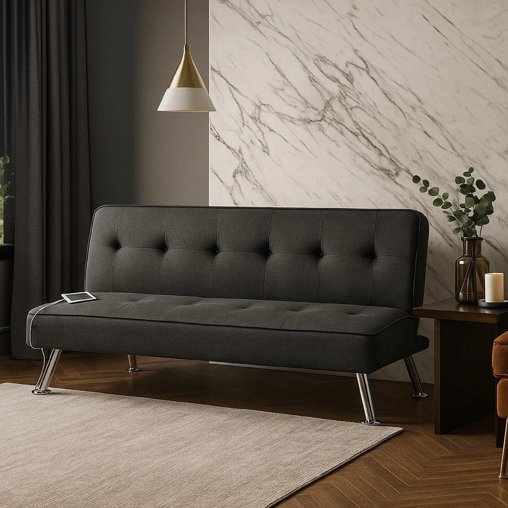 Milana Convertible Sofa Bed | USB Port | Black Fabric | 66"