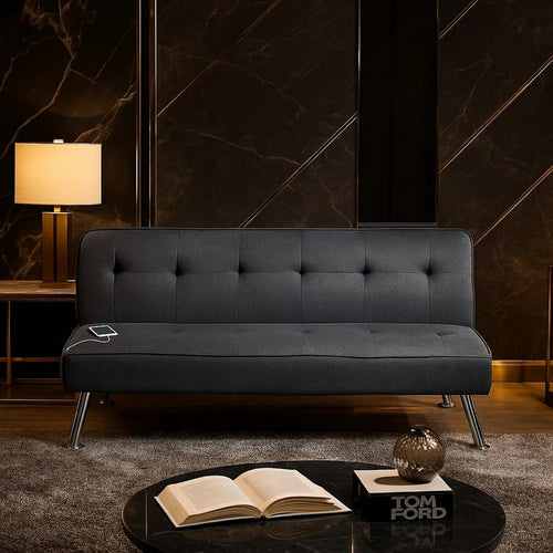 Milana Convertible Sofa Bed | USB Port | Black Fabric | 66"