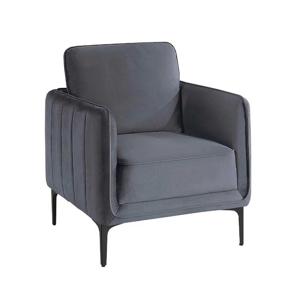 Reniz Accent Club Chair | Gray Velvet | Foam Cushions | Metal Legs