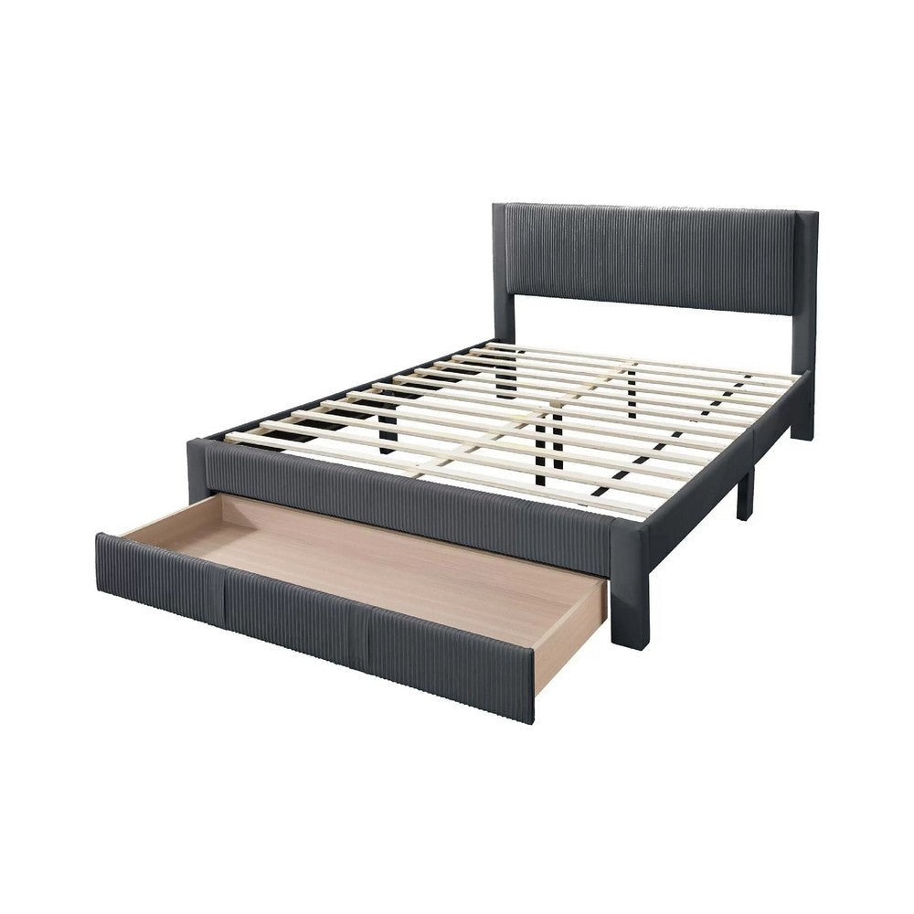 Daisy Full Bed w Drawer | Dark Gray Corduroy Upholstery | Foam Headboard BM341133