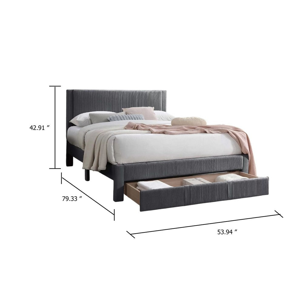 Daisy Full Bed w Drawer | Dark Gray Corduroy Upholstery | Foam Headboard BM341133