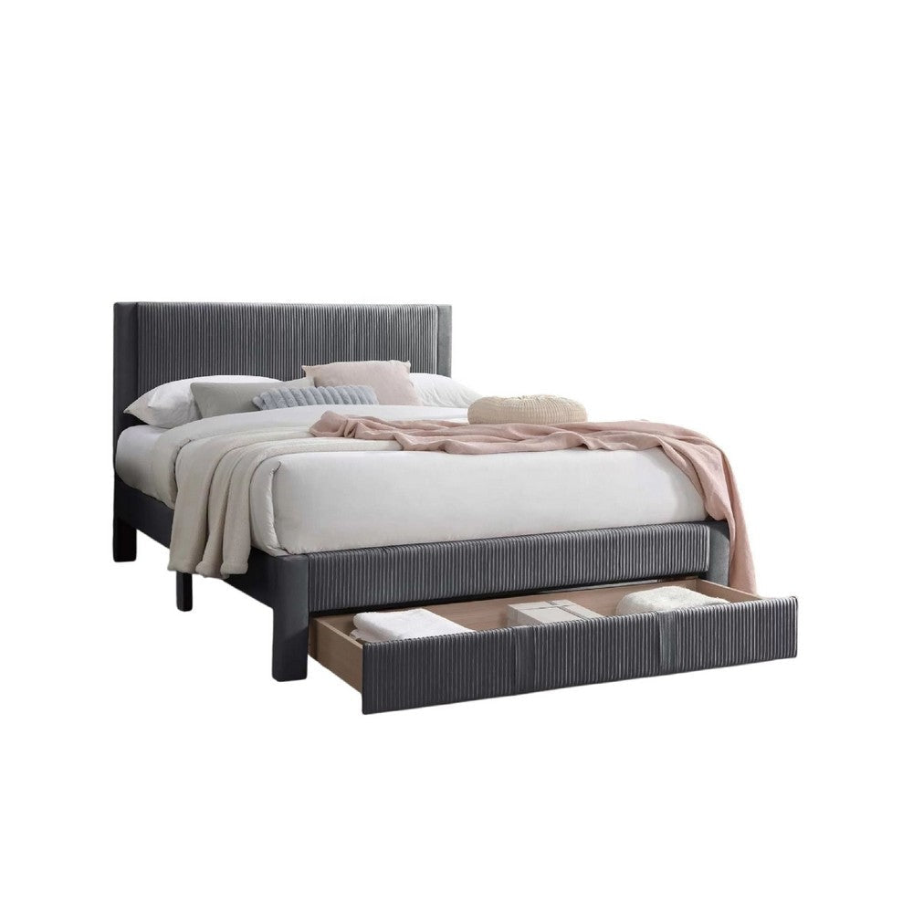 Daisy Full Bed w Drawer | Dark Gray Corduroy Upholstery | Foam Headboard BM341133