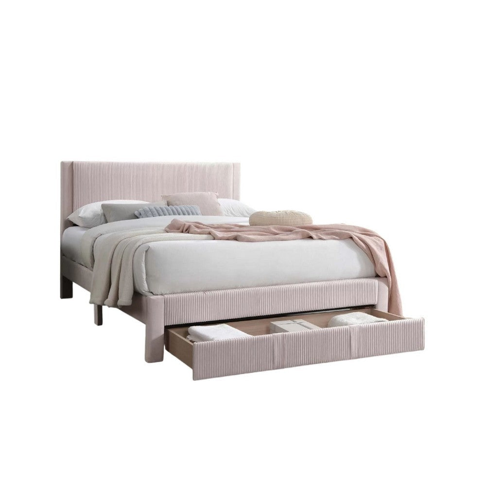 Daisy Full Bed w Drawer | Light Pink Corduroy Upholstery | Foam Headboard BM341134