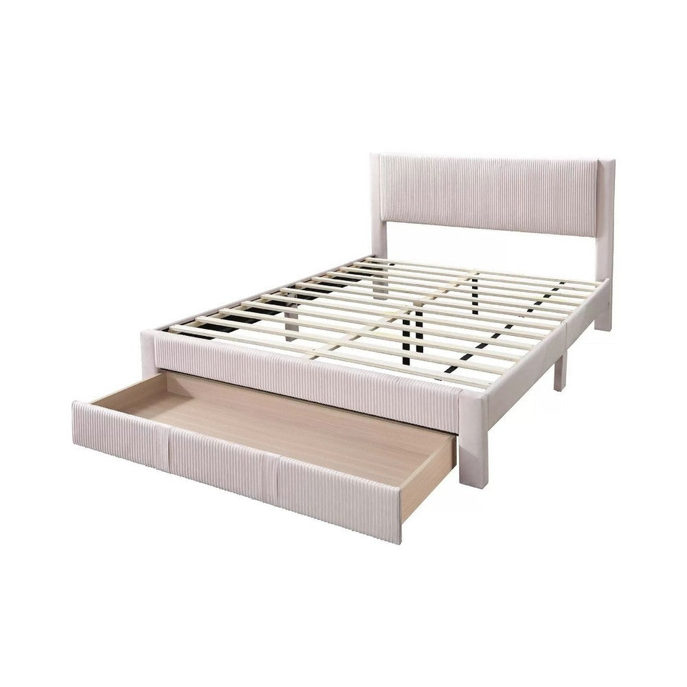 Daisy Full Bed w Drawer | Light Pink Corduroy Upholstery | Foam Headboard BM341134